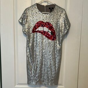 Aidan Mattox Silver Sequin Dress with Red Lips